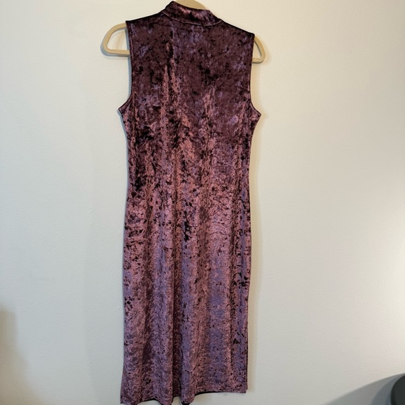 New Michael Kors Crushet Velvet Pink Purple Midi Dress with Slit and Gold Button - Picture 5 of 5